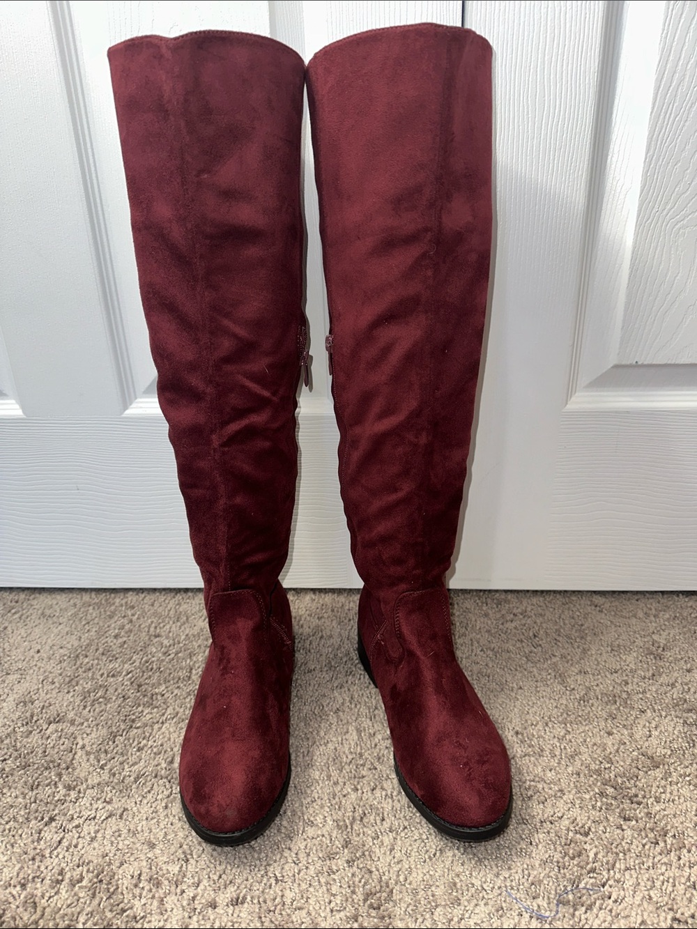 Rouge! Over-the-Knee Suede Boots in Burgundy